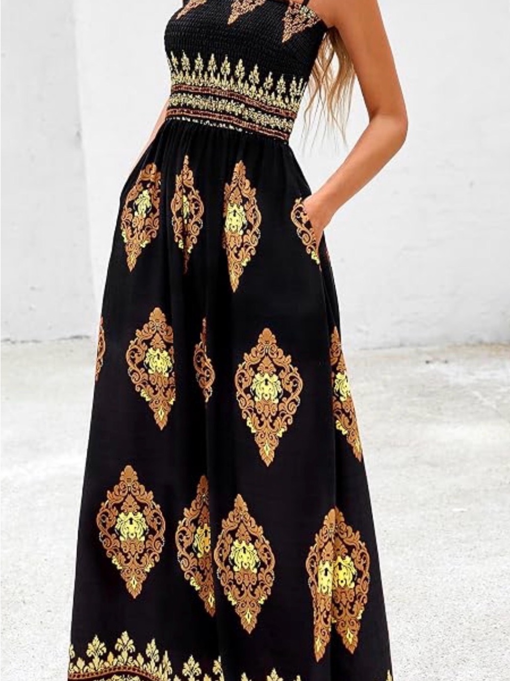 Pretty Green Black Maxi Dress with Gold Print